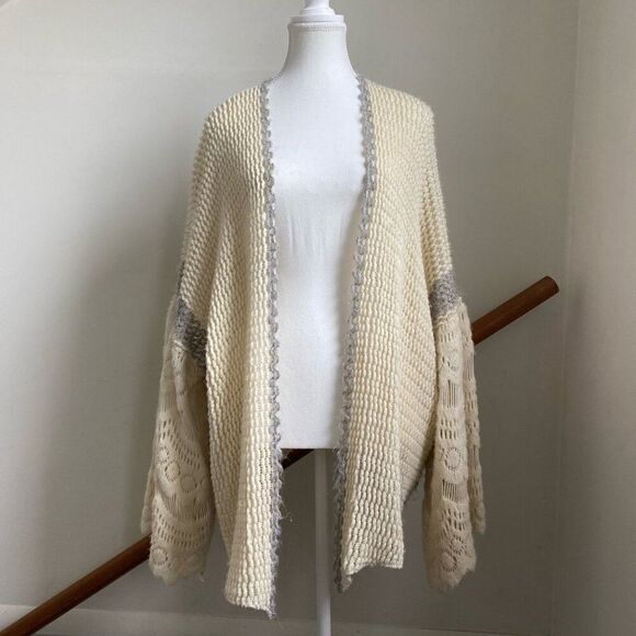 Anthropologie Boho Romantic Knit Crochet Cardigan Sweater Oversized One Size - Picture 4 of 10